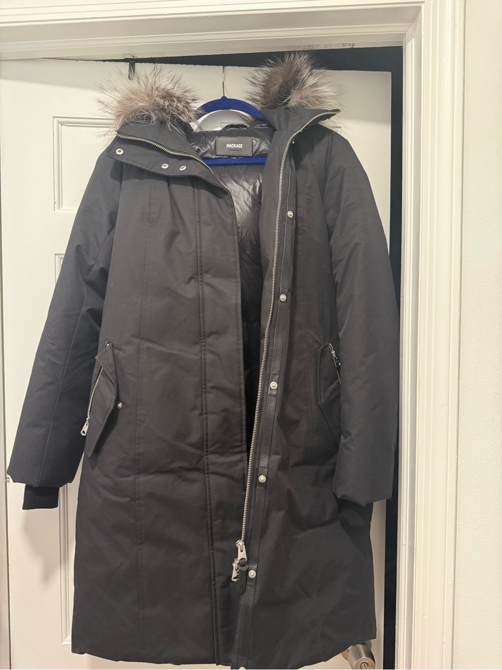 Mackage Black Parka with Fur-Trim Hood